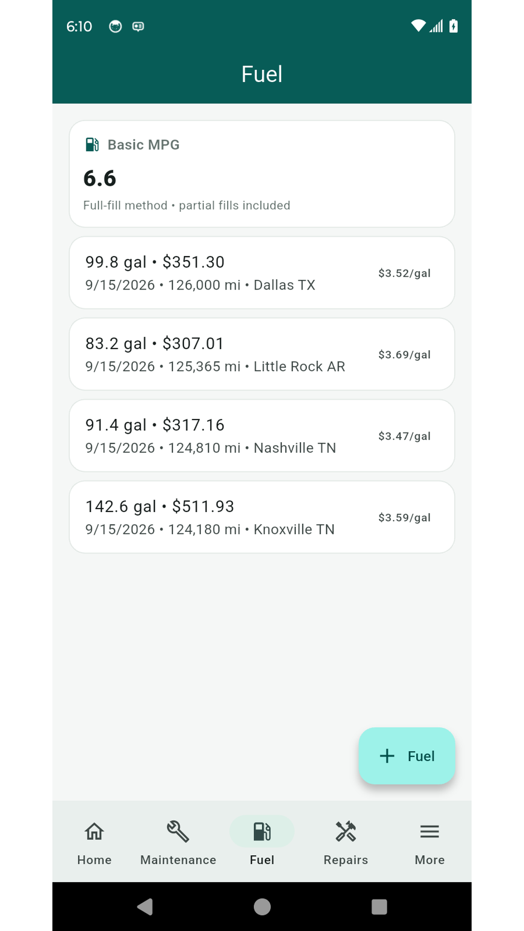 Fuel tracking