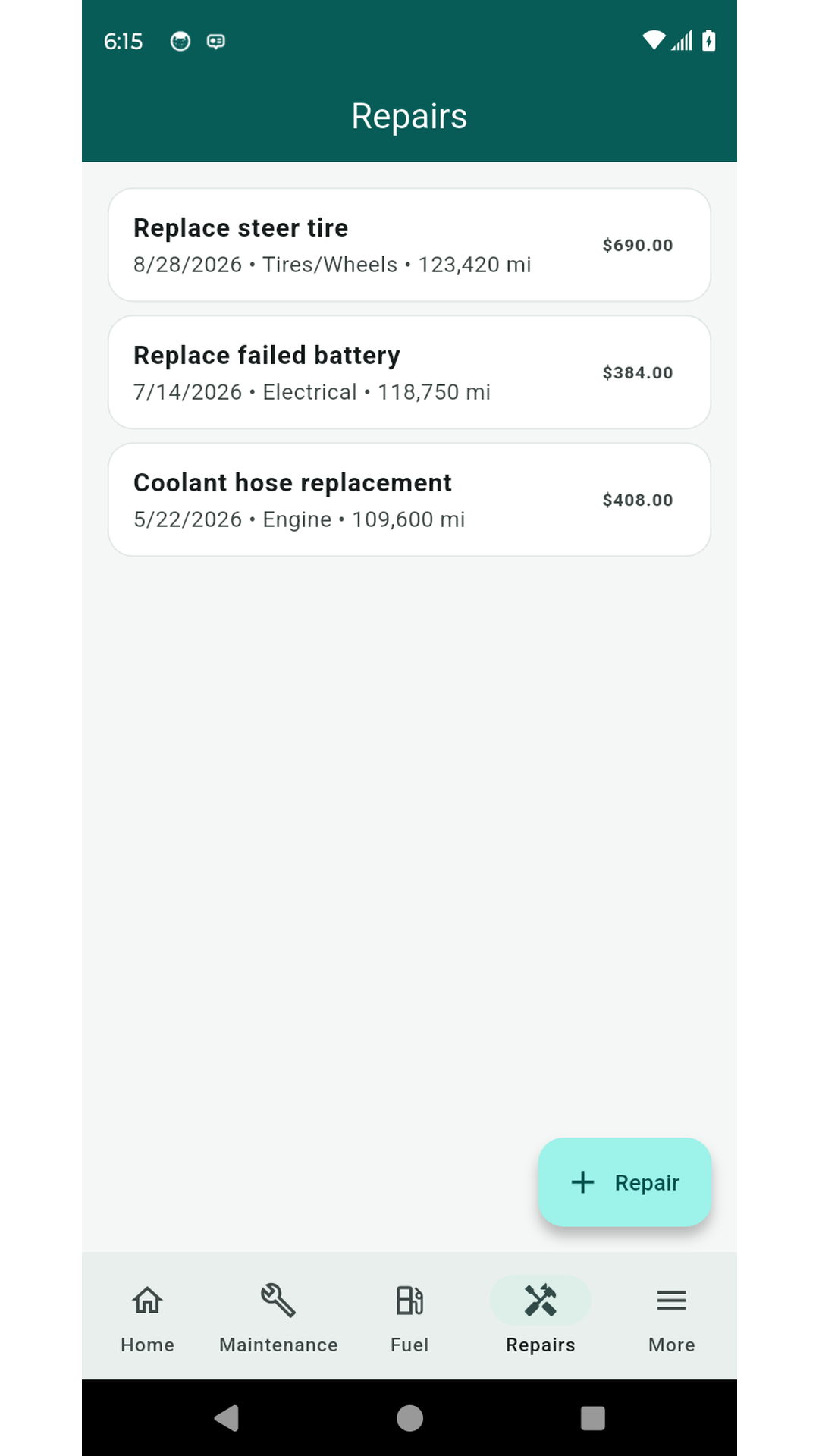 Repair history