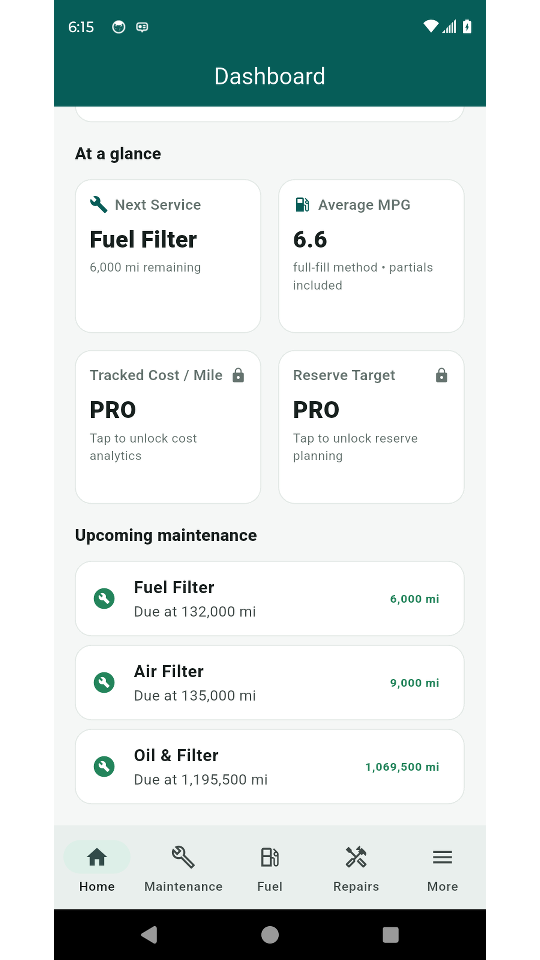 Upcoming service dashboard